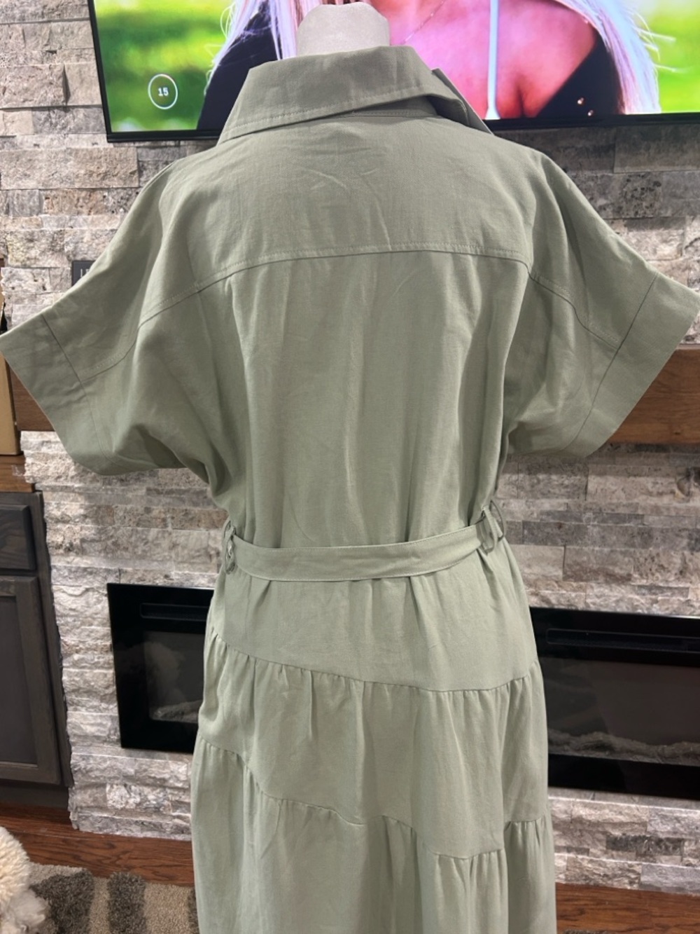 Polagram Sage Tiered Button-Front Maxi Dress with Tie Belt new with tags size L - Picture 8 of 11